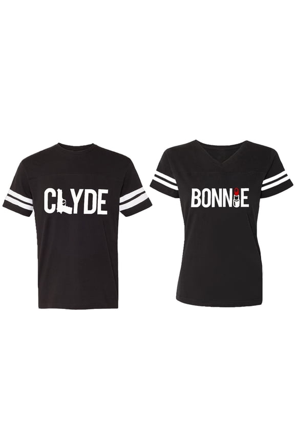 Clyde Bonnie Matching Couple Cotton Jerseys (Men Black / Women Black) (Men L / Women L)