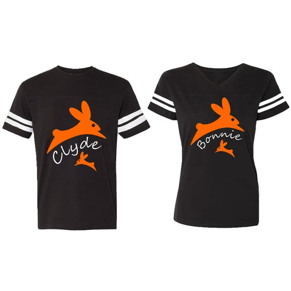 Clyde Bonnie Matching Couple Cotton Jerseys (Men Black / Women Black) (Men M / Women M)