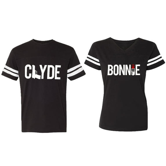 Clyde Bonnie Matching Couple Cotton Jerseys (Men Black / Women Black) (Men S / Women S)