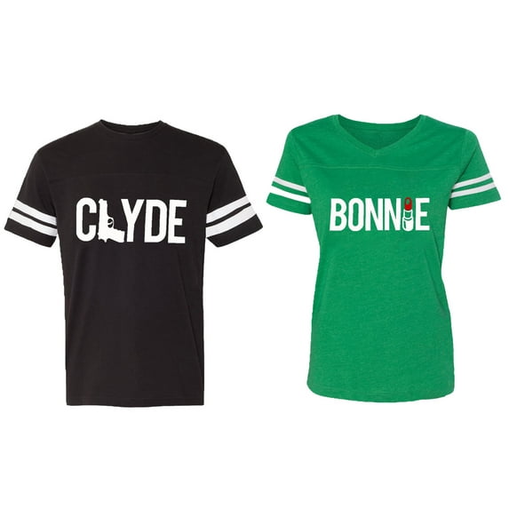 Clyde Bonnie Matching Couple Cotton Jerseys (Men Black / Women Green) (Men S / Women M)