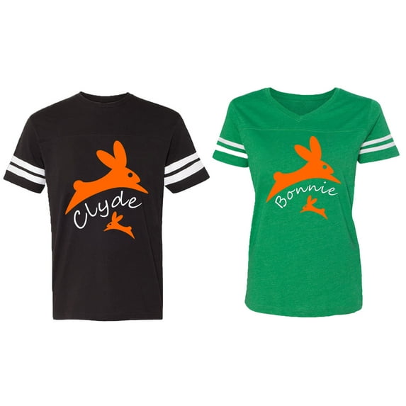 Clyde Bonnie Matching Couple Cotton Jerseys (Men Black / Women Green) (Men XXL / Women L)
