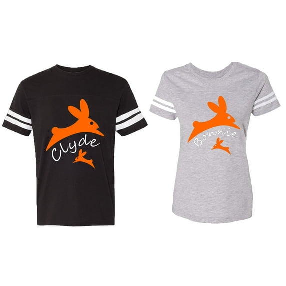 Clyde Bonnie Matching Couple Cotton Jerseys (Men Black / Women Heather) (Men S / Women XL)