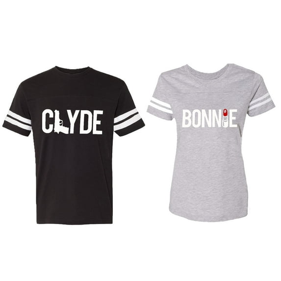 Clyde Bonnie Matching Couple Cotton Jerseys (Men Black / Women Heather) (Men XXL / Women XXL)