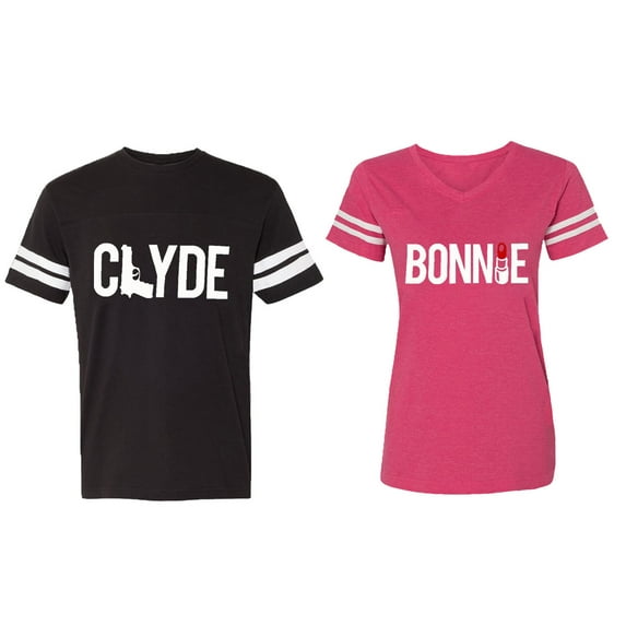 Clyde Bonnie Matching Couple Cotton Jerseys (Men Black / Women Pink) (Men XXL / Women XL)