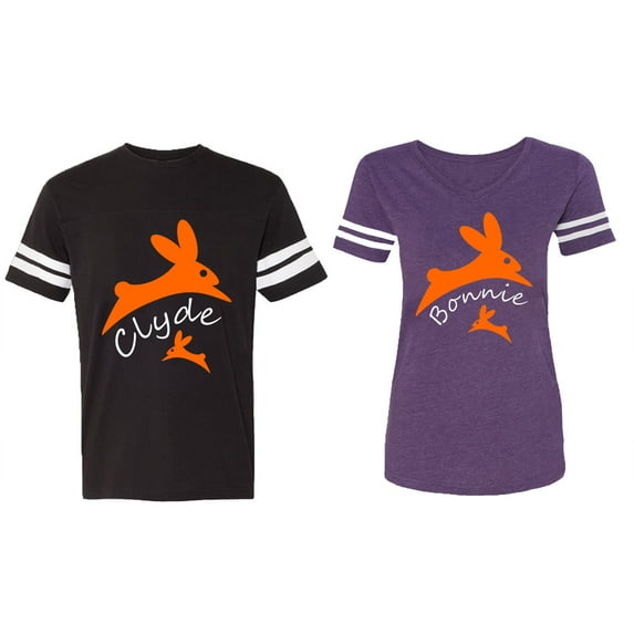 Clyde Bonnie Matching Couple Cotton Jerseys (Men Black / Women Purple) (Men XXL / Women M)