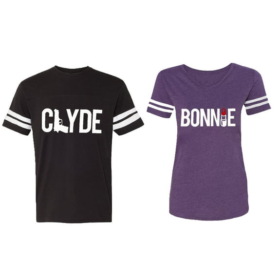 Clyde Bonnie Matching Couple Cotton Jerseys (Men Black / Women Purple) (Men XXL / Women M)