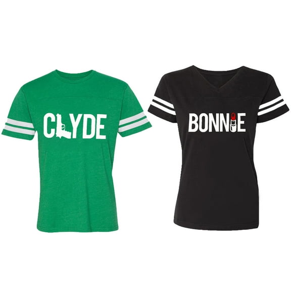 Clyde Bonnie Matching Couple Cotton Jerseys (Men Green / Women Black) (Men M / Women XL)