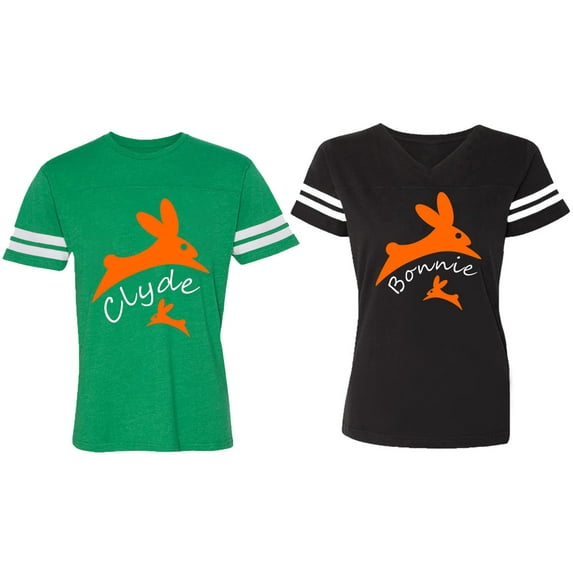 Clyde Bonnie Matching Couple Cotton Jerseys (Men Green / Women Black) (Men S / Women S)