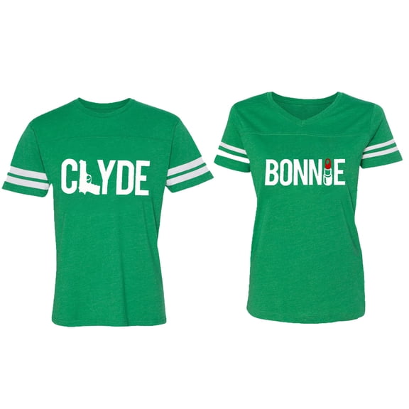 Clyde Bonnie Matching Couple Cotton Jerseys (Men Green / Women Green) (Men S / Women S)