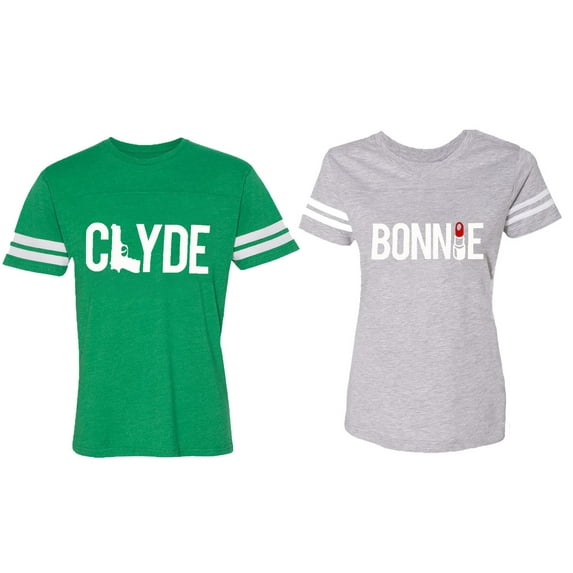 Clyde Bonnie Matching Couple Cotton Jerseys (Men Green / Women Heather) (Men XL / Women L)