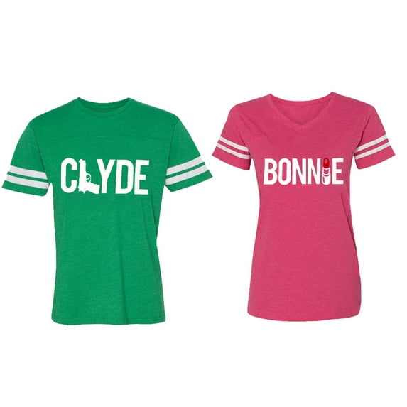 Clyde Bonnie Matching Couple Cotton Jerseys (Men Green / Women Pink) (Men M / Women S)