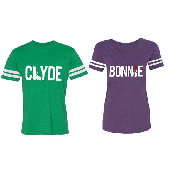 Clyde Bonnie Matching Couple Cotton Jerseys (Men Green / Women Purple) (Men XL / Women M)