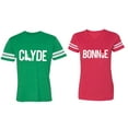 thumbnail image 1 of Clyde Bonnie Matching Couple Cotton Jerseys (Men Green / Women Red) (Men XXL / Women XL), 1 of 3