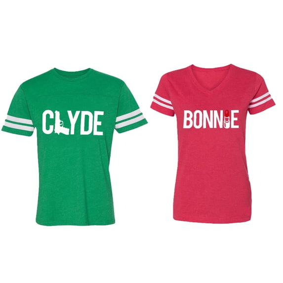 Clyde Bonnie Matching Couple Cotton Jerseys (Men Green / Women Red) (Men XXL / Women XL)
