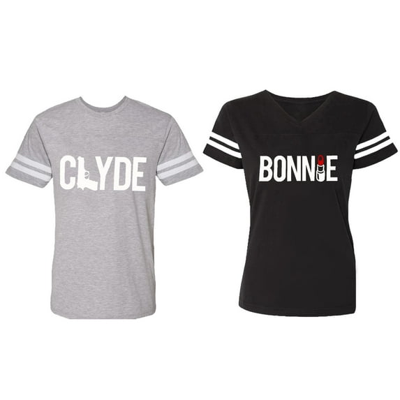 Clyde Bonnie Matching Couple Cotton Jerseys (Men Heather / Women Black) (Men L / Women XL)