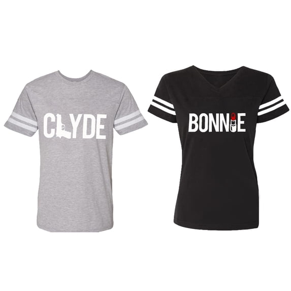 Clyde Bonnie Matching Couple Cotton Jerseys (Men Heather / Women Black) (Men M / Women L)