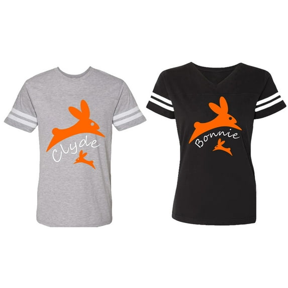 Clyde Bonnie Matching Couple Cotton Jerseys (Men Heather / Women Black) (Men S / Women S)