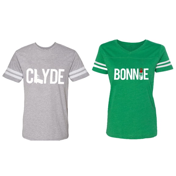 Clyde Bonnie Matching Couple Cotton Jerseys (Men Heather / Women Green) (Men L / Women L)