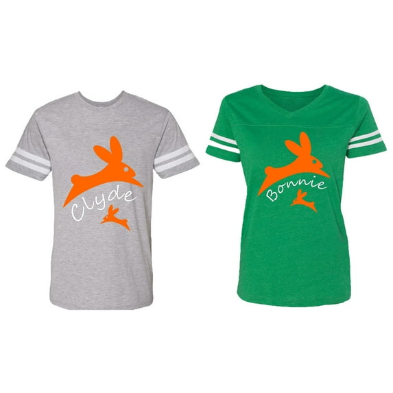 Clyde Bonnie Matching Couple Cotton Jerseys (Men Heather / Women Green) (Men M / Women XL)