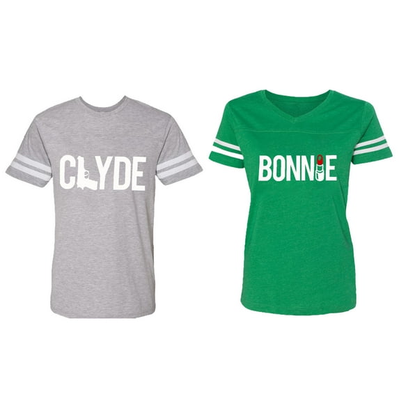 Clyde Bonnie Matching Couple Cotton Jerseys (Men Heather / Women Green) (Men XL / Women L)