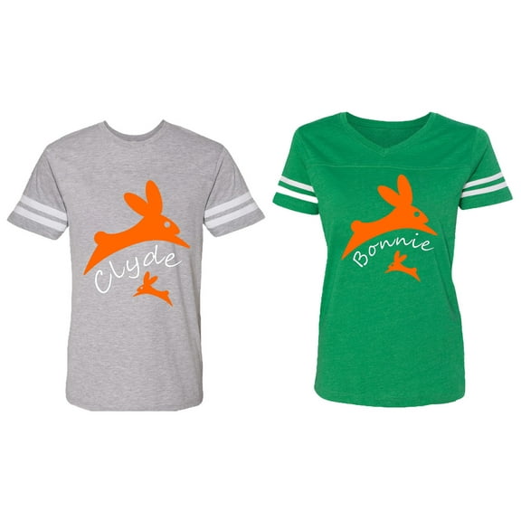 Clyde Bonnie Matching Couple Cotton Jerseys (Men Heather / Women Green) (Men XXL / Women S)