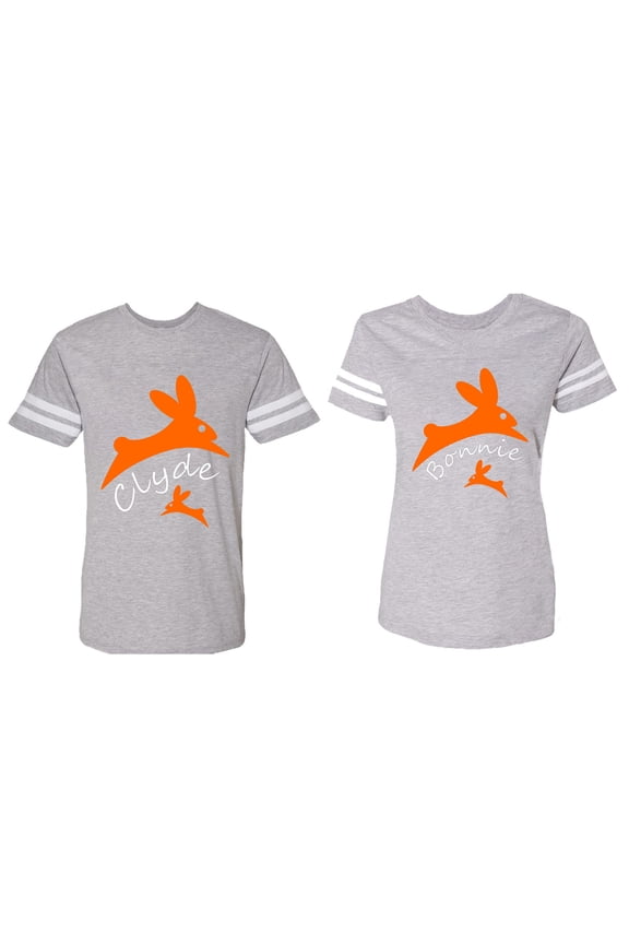 Clyde Bonnie Matching Couple Cotton Jerseys (Men Heather / Women Heather) (Men L / Women L)
