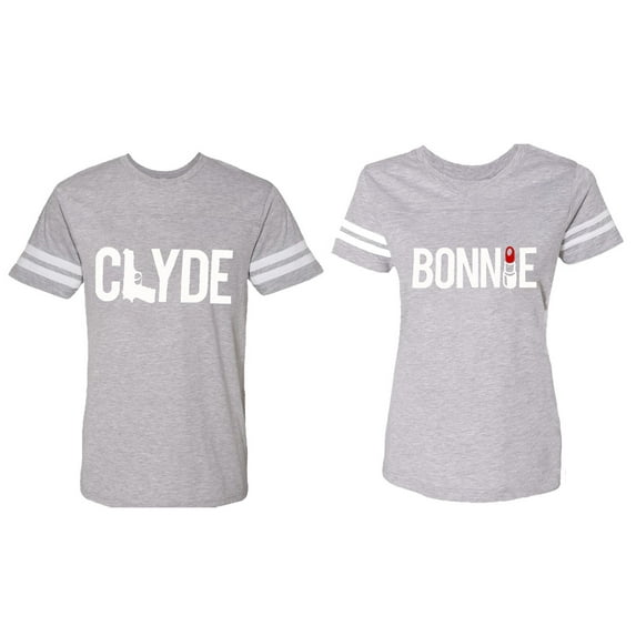 Clyde Bonnie Matching Couple Cotton Jerseys (Men Heather / Women Heather) (Men XL / Women M)