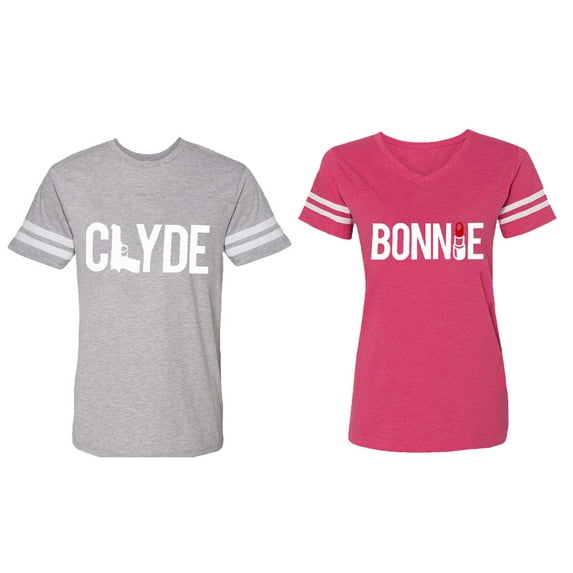 Clyde Bonnie Matching Couple Cotton Jerseys (Men Heather / Women Pink) (Men S / Women XXL)