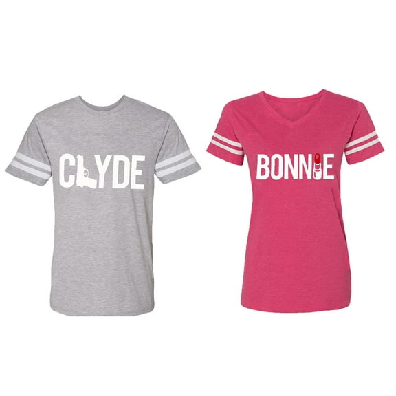 Clyde Bonnie Matching Couple Cotton Jerseys (Men Heather / Women Pink) (Men S / Women XXL)