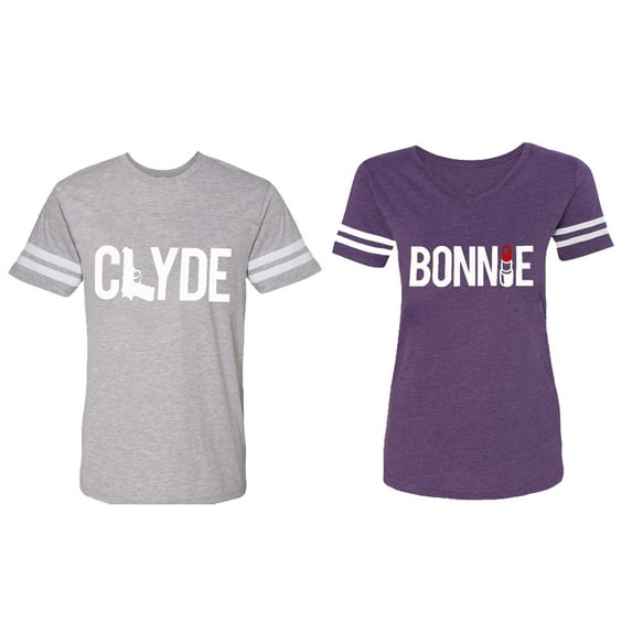 Clyde Bonnie Matching Couple Cotton Jerseys (Men Heather / Women Purple) (Men XXL / Women L)