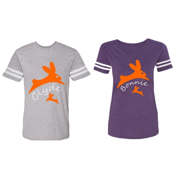 Clyde Bonnie Matching Couple Cotton Jerseys (Men Heather / Women Purple) (Men XXL / Women XL)
