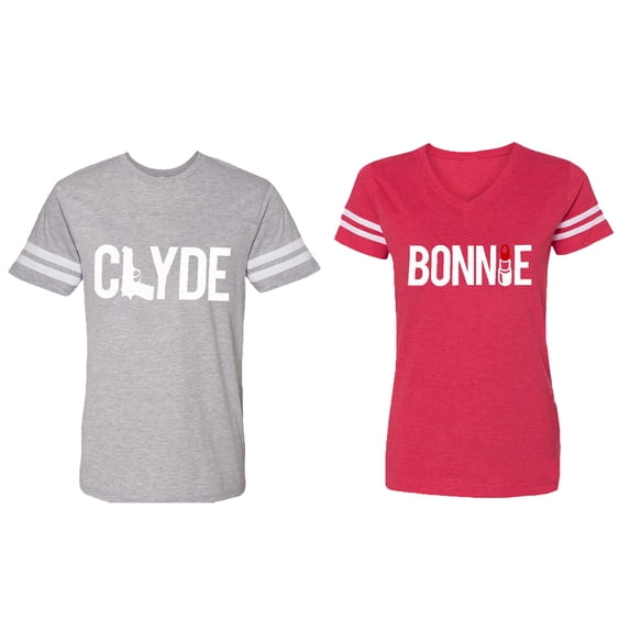 Clyde Bonnie Matching Couple Cotton Jerseys (Men Heather / Women Red) (Men M / Women M)