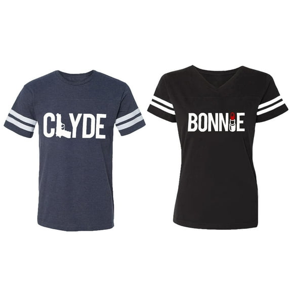 Clyde Bonnie Matching Couple Cotton Jerseys (Men Navy / Women Black) (Men M / Women XL)