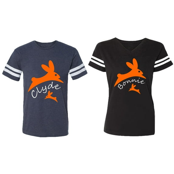 Clyde Bonnie Matching Couple Cotton Jerseys (Men Navy / Women Black) (Men S / Women S)