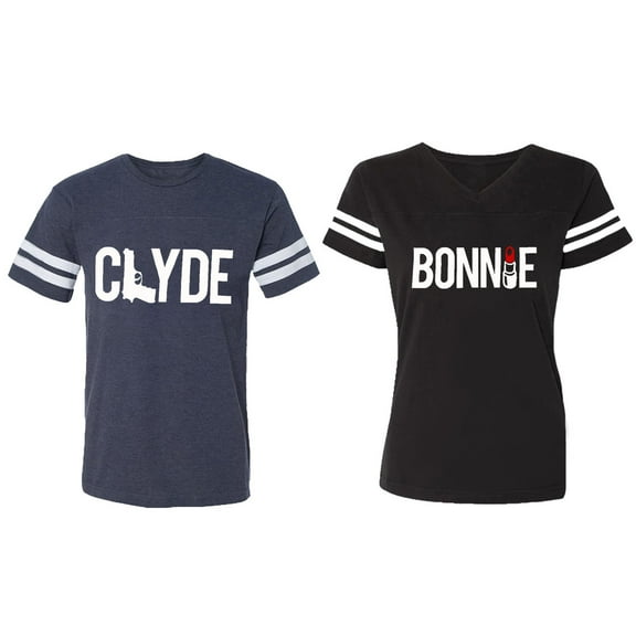 Clyde Bonnie Matching Couple Cotton Jerseys (Men Navy / Women Black) (Men S / Women S)