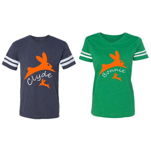 Clyde Bonnie Matching Couple Cotton Jerseys (Men Navy / Women Green) (Men XXL / Women XXL)