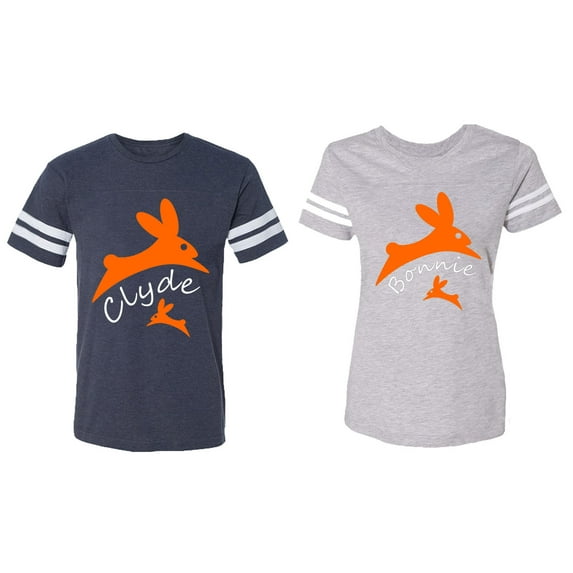 Clyde Bonnie Matching Couple Cotton Jerseys (Men Navy / Women Heather) (Men L / Women XL)