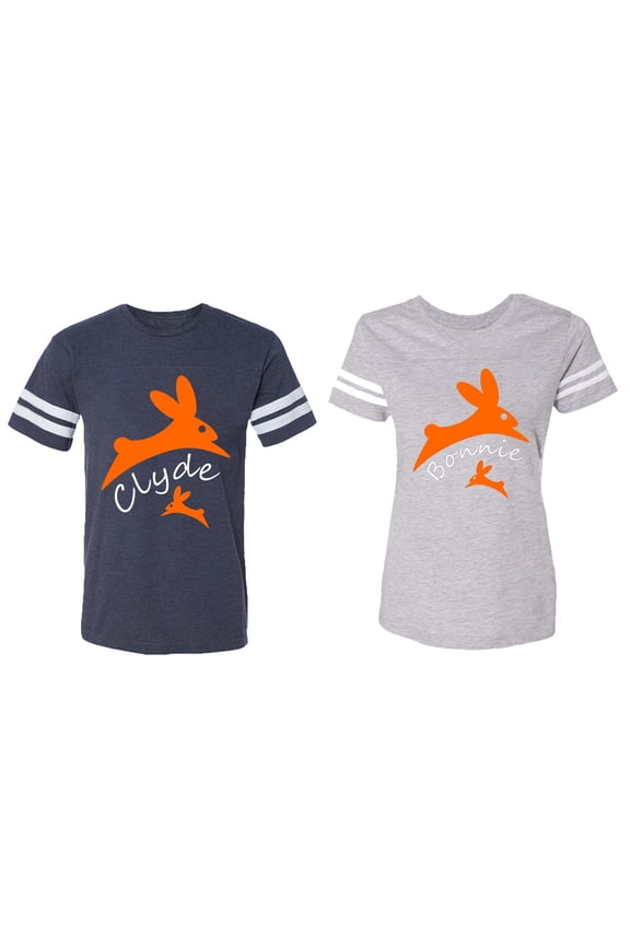 Clyde Bonnie Matching Couple Cotton Jerseys (Men Navy / Women Heather) (Men M / Women M)