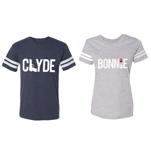 Clyde Bonnie Matching Couple Cotton Jerseys (Men Navy / Women Heather) (Men S / Women XL)