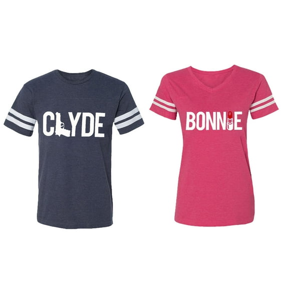 Clyde Bonnie Matching Couple Cotton Jerseys (Men Navy / Women Pink) (Men XL / Women XXL)