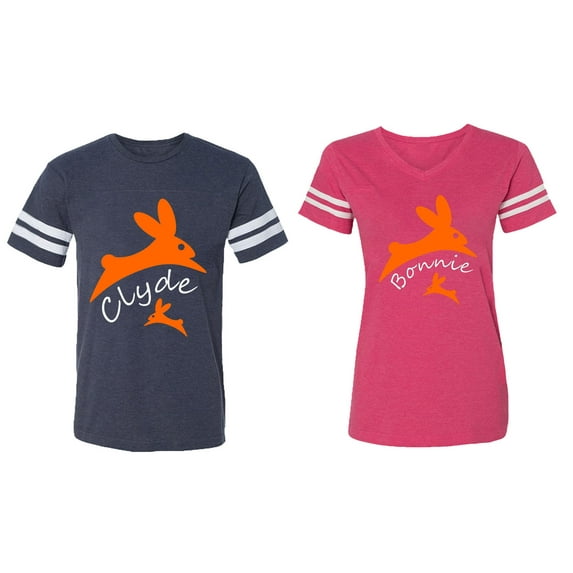 Clyde Bonnie Matching Couple Cotton Jerseys (Men Navy / Women Pink) (Men XXL / Women L)