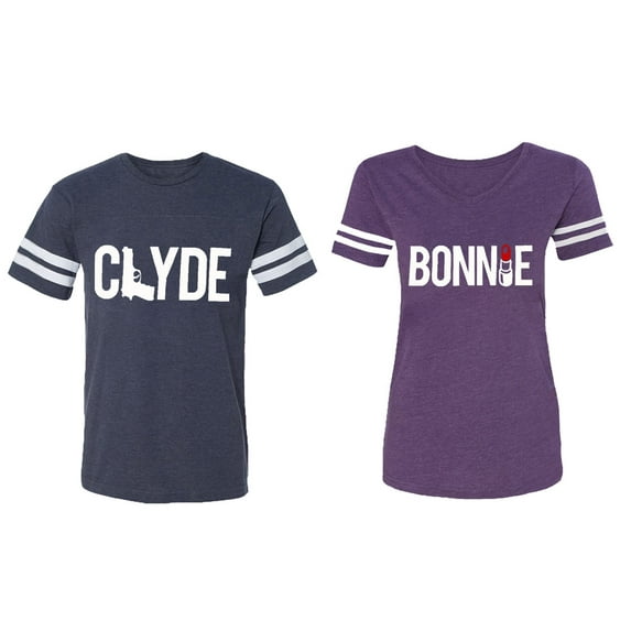 Clyde Bonnie Matching Couple Cotton Jerseys (Men Navy / Women Purple) (Men L / Women L)