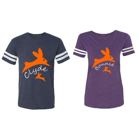Clyde Bonnie Matching Couple Cotton Jerseys (Men Navy / Women Purple) (Men L / Women XL)