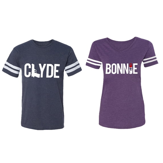 Clyde Bonnie Matching Couple Cotton Jerseys (Men Navy / Women Purple) (Men XL / Women XL)