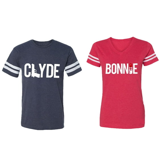 Clyde Bonnie Matching Couple Cotton Jerseys (Men Navy / Women Red) (Men M / Women XXL)
