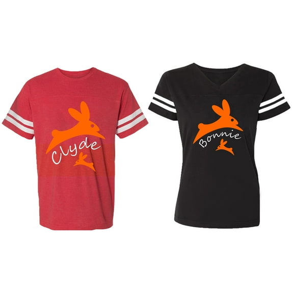 Clyde Bonnie Matching Couple Cotton Jerseys (Men Red / Women Black) (Men S / Women S)