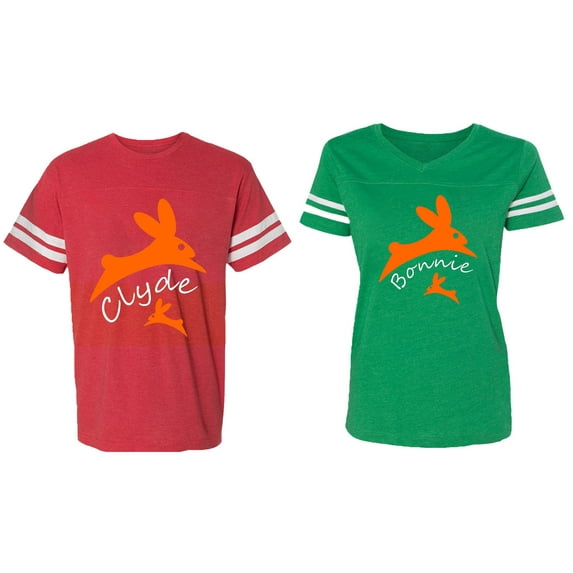 Clyde Bonnie Matching Couple Cotton Jerseys (Men Red / Women Green) (Men M / Women XL)