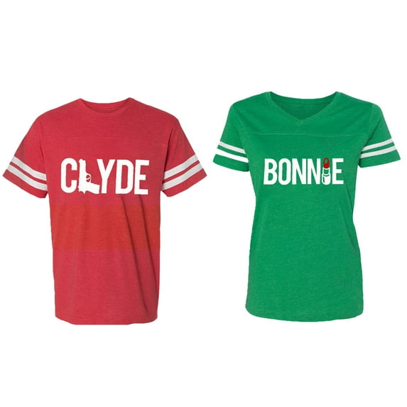 Clyde Bonnie Matching Couple Cotton Jerseys (Men Red / Women Green) (Men XL / Women S)