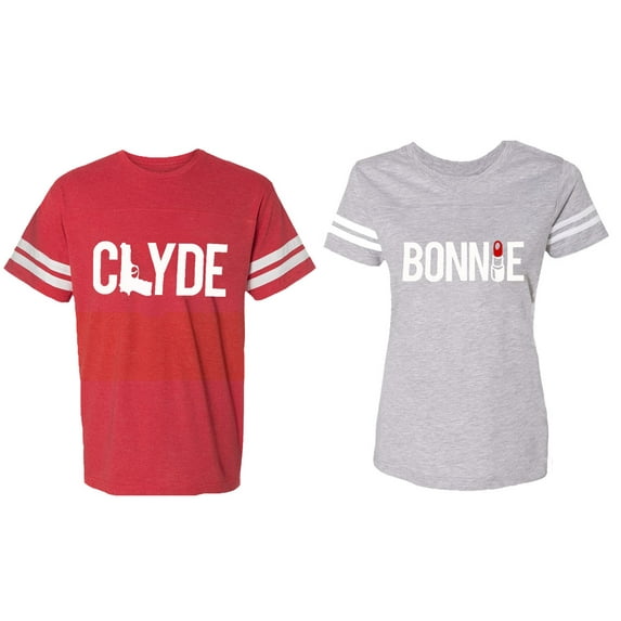 Clyde Bonnie Matching Couple Cotton Jerseys (Men Red / Women Heather) (Men L / Women L)