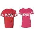 thumbnail image 1 of Clyde Bonnie Matching Couple Cotton Jerseys (Men Red / Women Pink) (Men L / Women XXL), 1 of 3